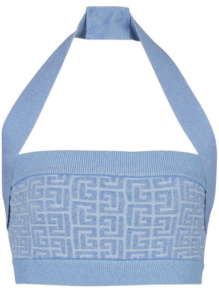 Balmain Blue Bra Top Pb Monogram Top