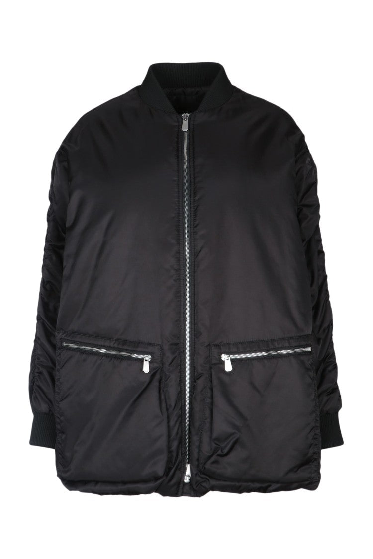 Pinko Oversized Black Bomber Jacket With Ruched Detailing