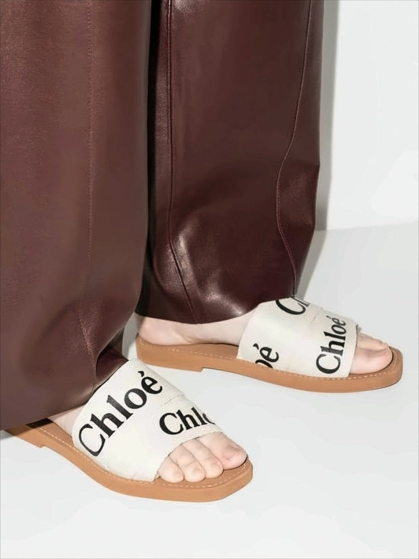 Chloé Flat Slide Sandals With Bold Text
