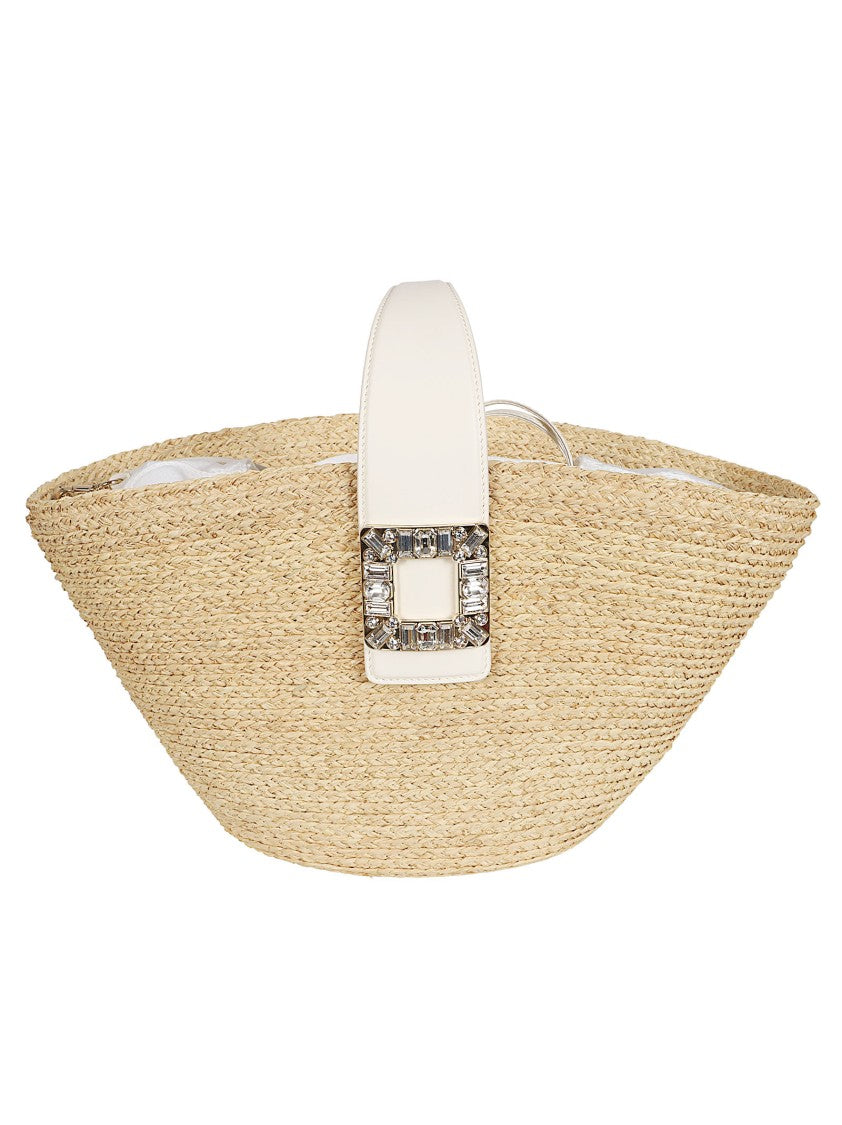 Roger Vivier Structured Raffia Bag With Crystal-Embellished Buckle