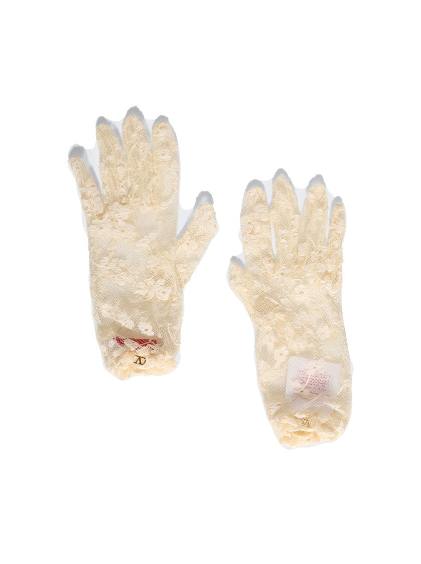 Valentino Garavani Signature Lace Gloves Butter And Gold