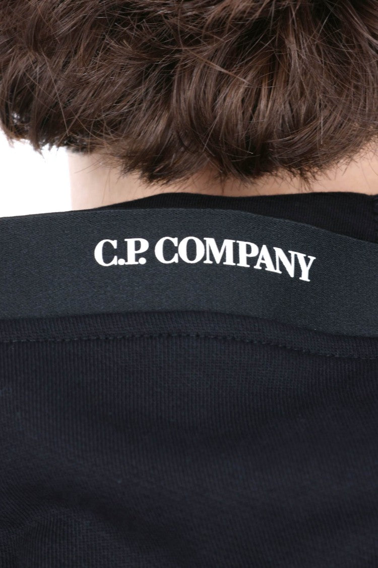 C.P. Company Diagonal Cotton Black Hoodie With Logo Patch