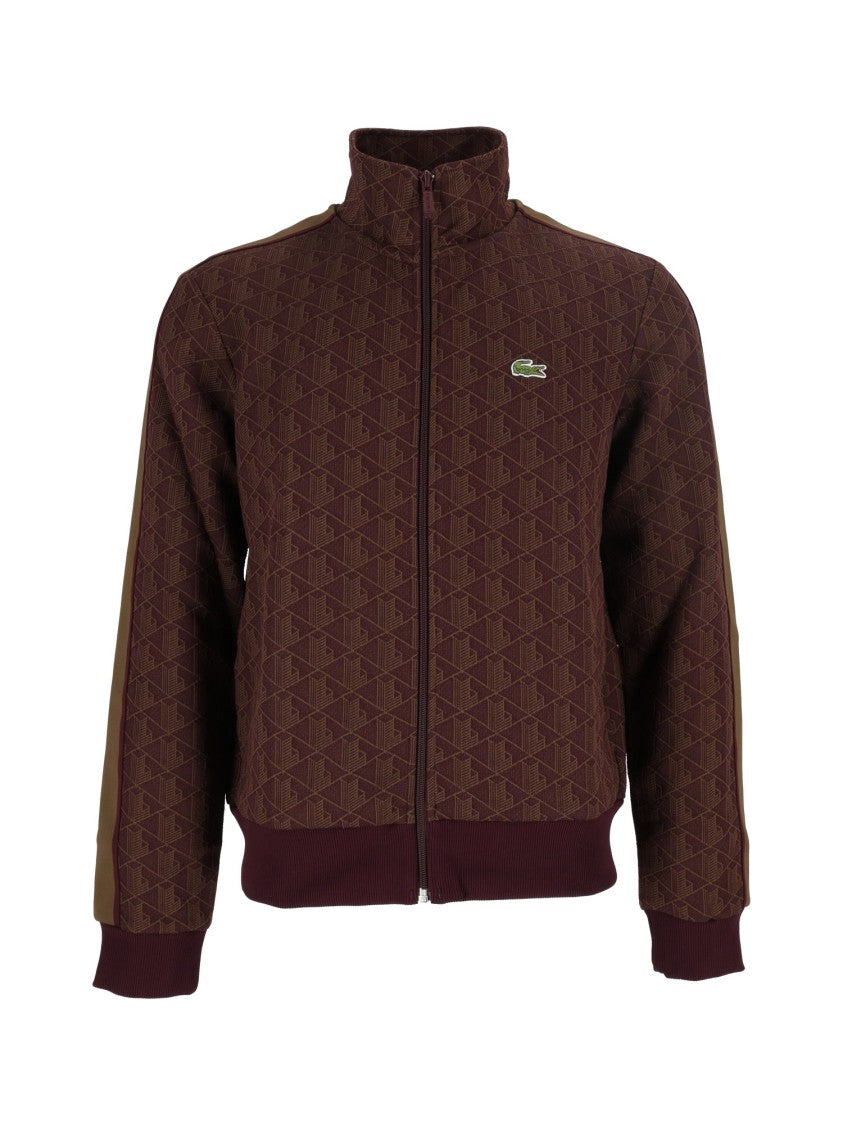 Lacoste Mascara Brown High Collar Geometric Sweatshirt
