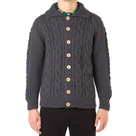 Inverallan Chunky Cable Knit Cardigan With Wooden Buttons