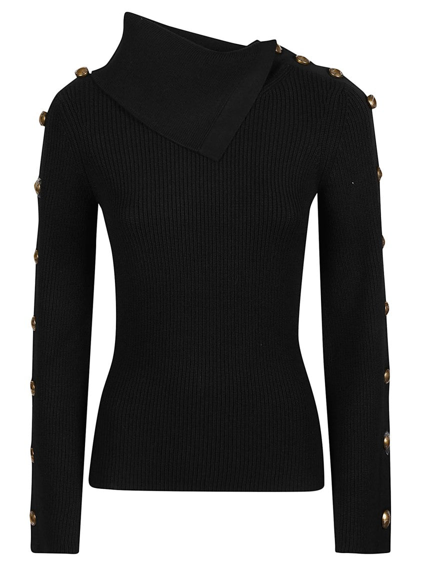 Elisabetta Franchi Asymmetrical Turtleneck Sweater With Decorative Buttons
