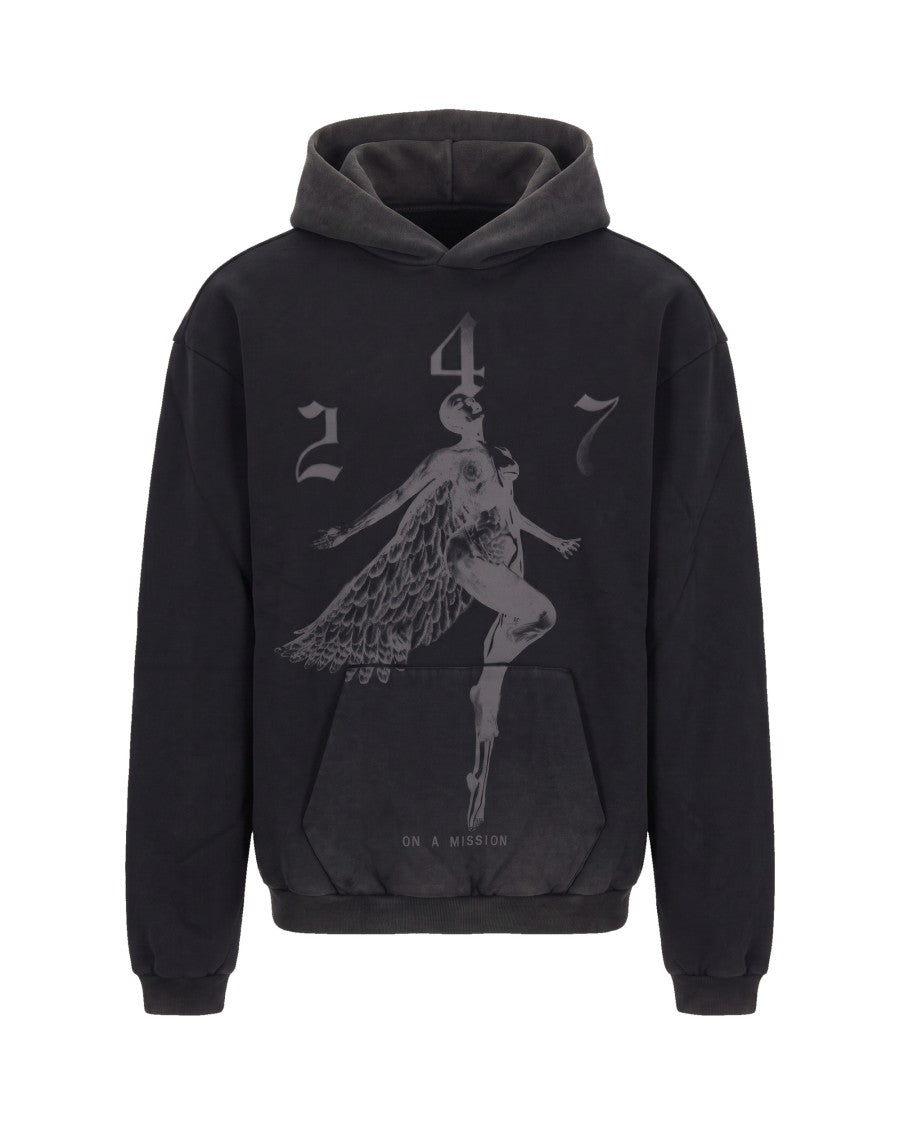 Represent 247 Vintage Black 247 Angel Hood Cotton-Blend Hoodie