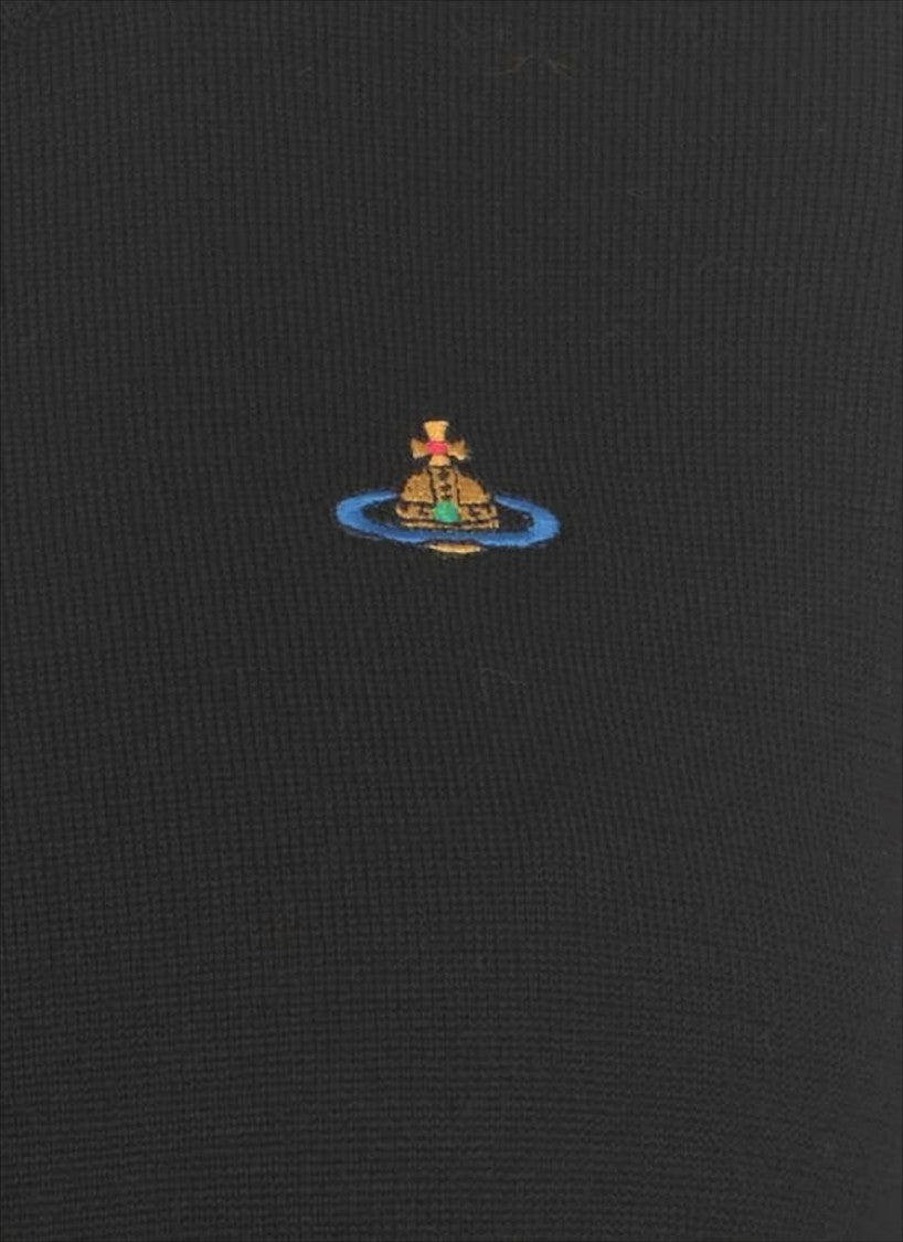 Vivienne Westwood Fitted Black Virgin Wool Sweater With Embroidered Emblem