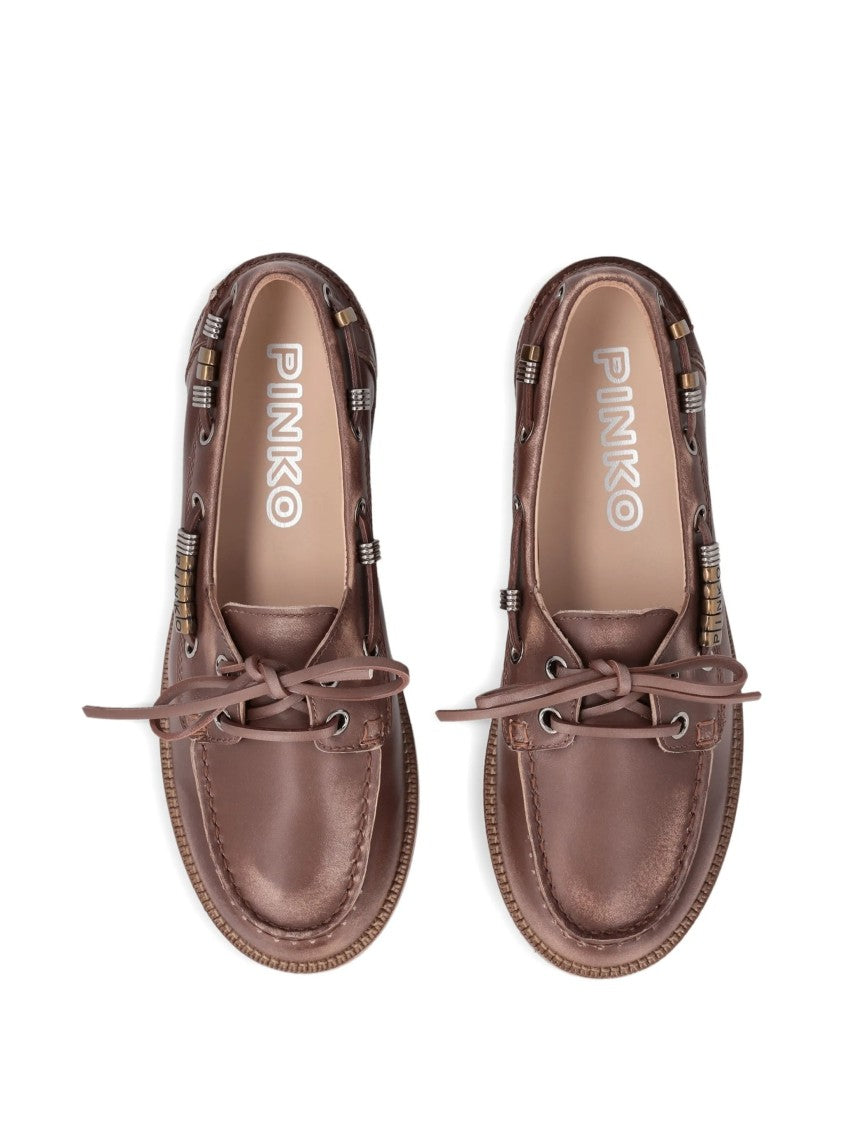 Pinko Brown Grace 01 Metallic Leather Loafers