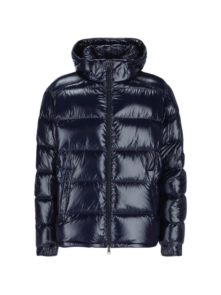 Herno Hooded Down Jacket With Glossy Navy Finish And Horizontal Quilting