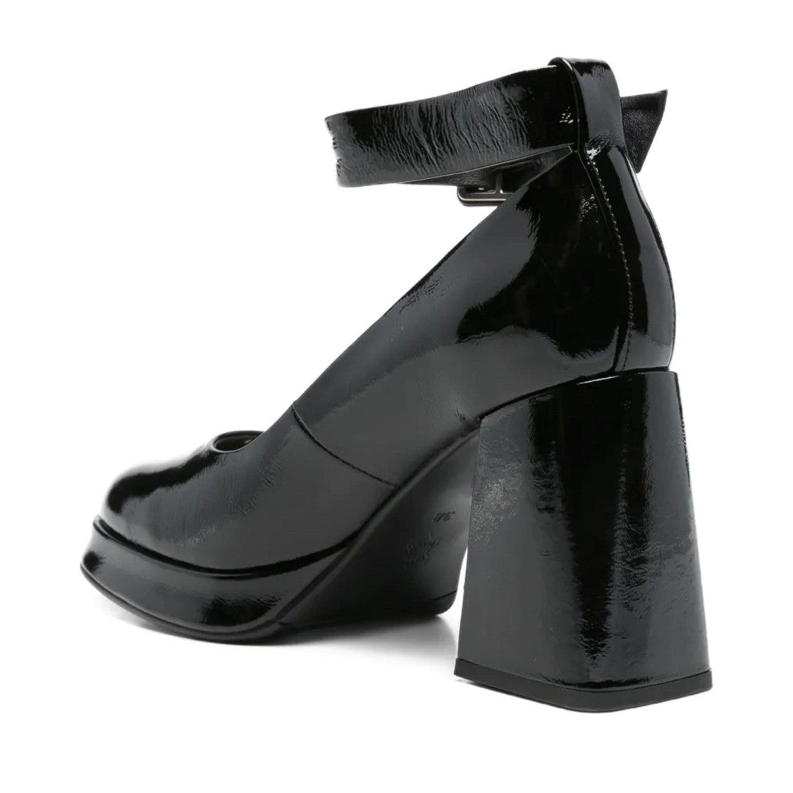 Adrianna Feretti Black Glossy Patent Block Heel Pumps