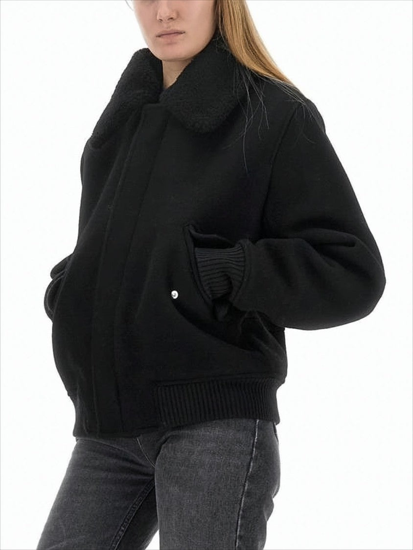 Ami Cropped Black Wool Jacket With Oversized Collar