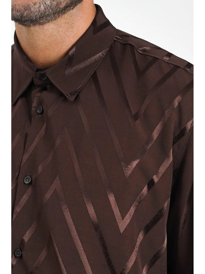 I M Brian Brown Chevron Pattern Viscose Shirt
