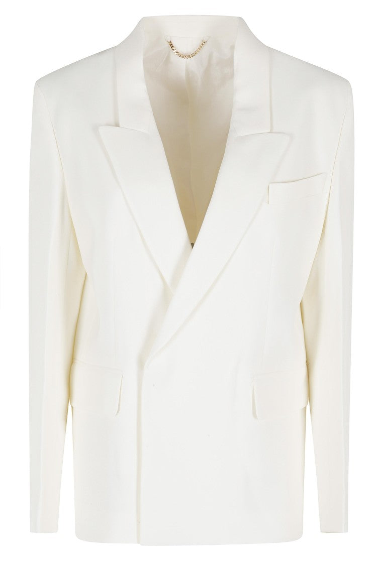 Victoria Beckham White Double-Breasted Tailored Viscose Blazer