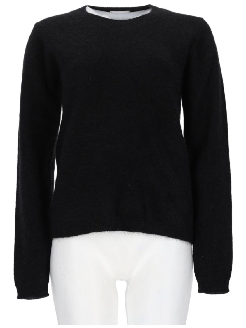 P.A.R.O.S.H. Soft-Fuzzy Black Pullover Sweater With Round Neckline