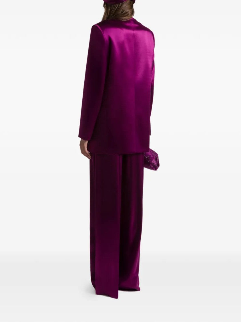 Alberta Ferretti Double-Breasted Shiny Satin Jacket With Magenta Finish