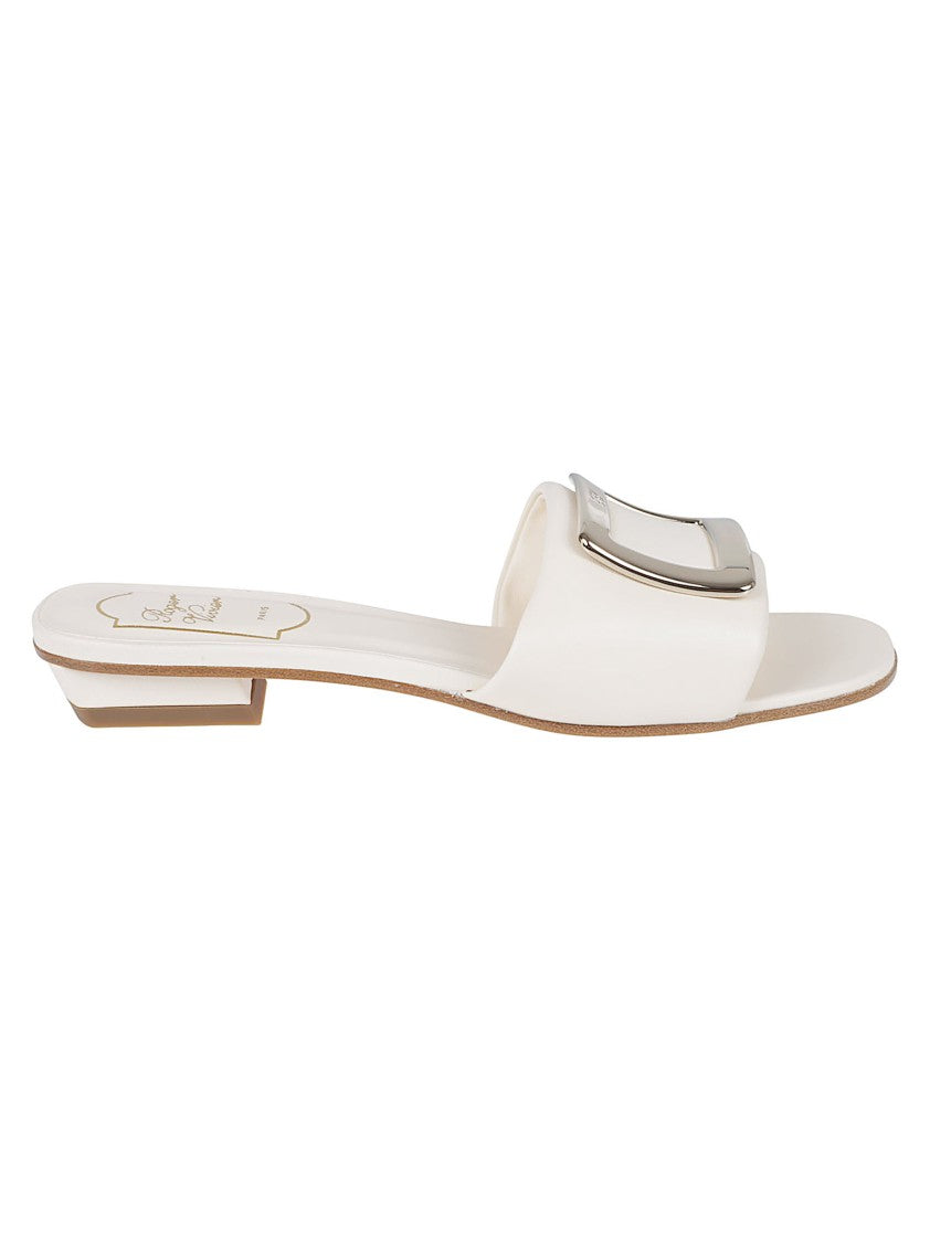 Roger Vivier White Lambskin Sandals With Metallic Buckle