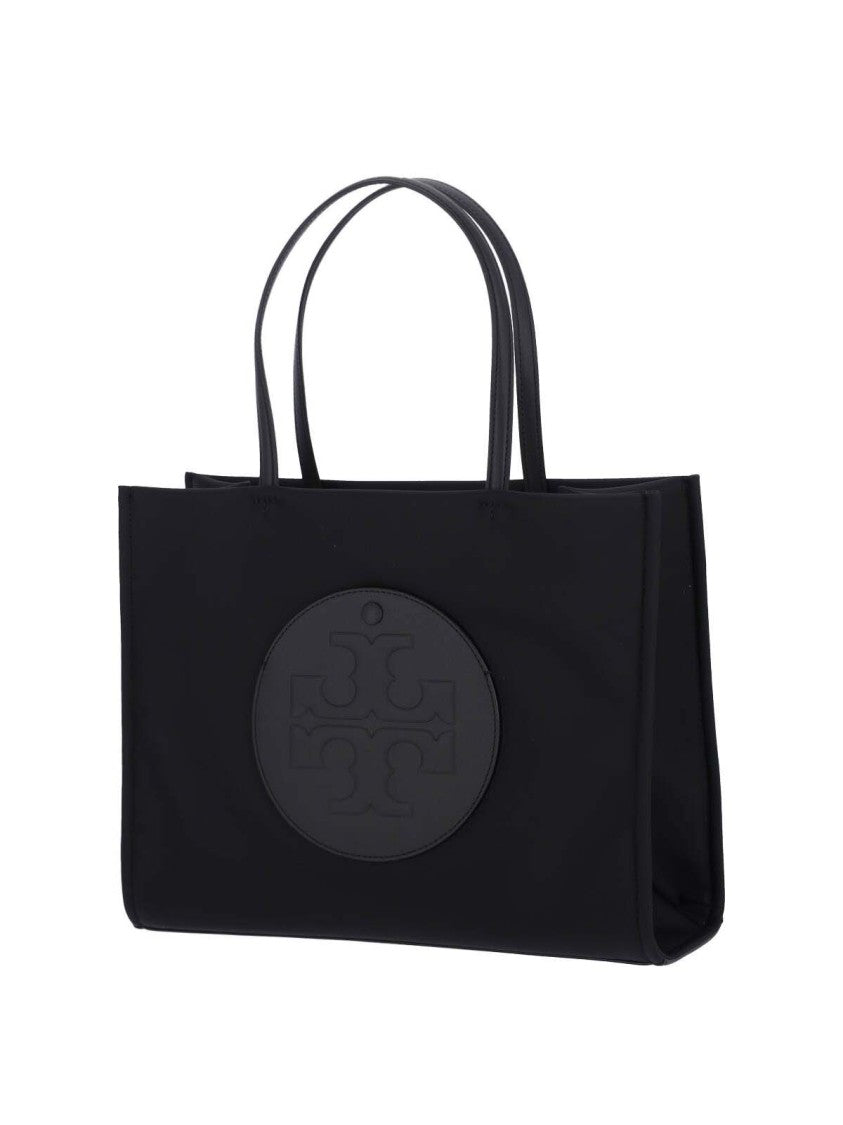 Tory Burch Black Ella Leather Patch Fabric Tote