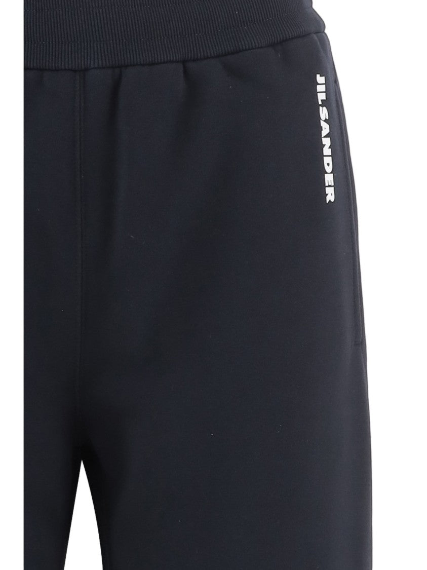 Jil Sander Relaxed Fit Navy Cotton Track Pants With Logo Print