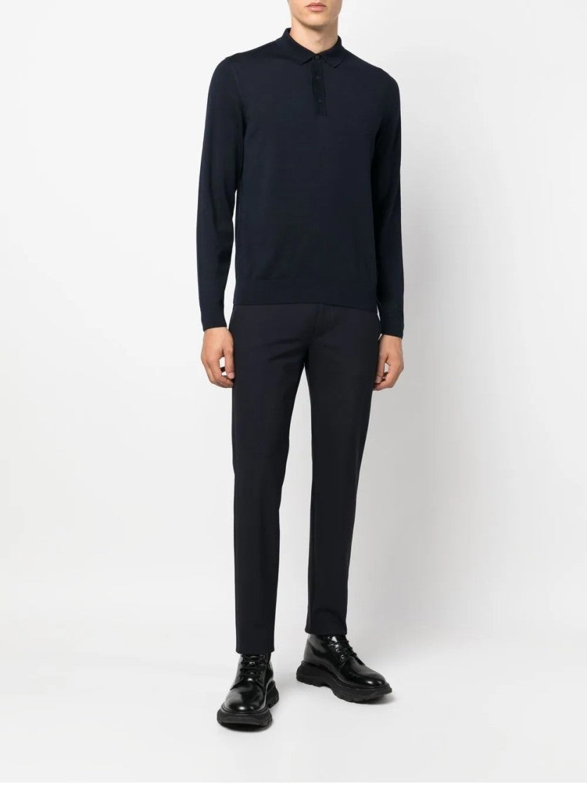 Hugo Boss Lancione Fine-Knit Long Sleeve Polo Sweater