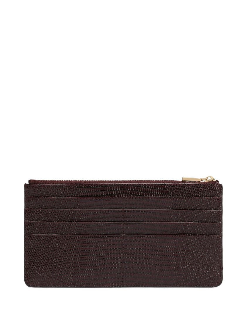 Dolce & Gabbana Textured Leather Bordeaux Clutch With Gold-Tone Accents