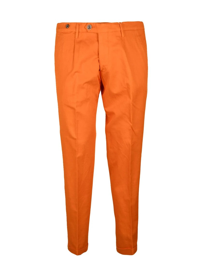 Filetto Tailored Orange Trousers With Pleated Waist And Straight Leg