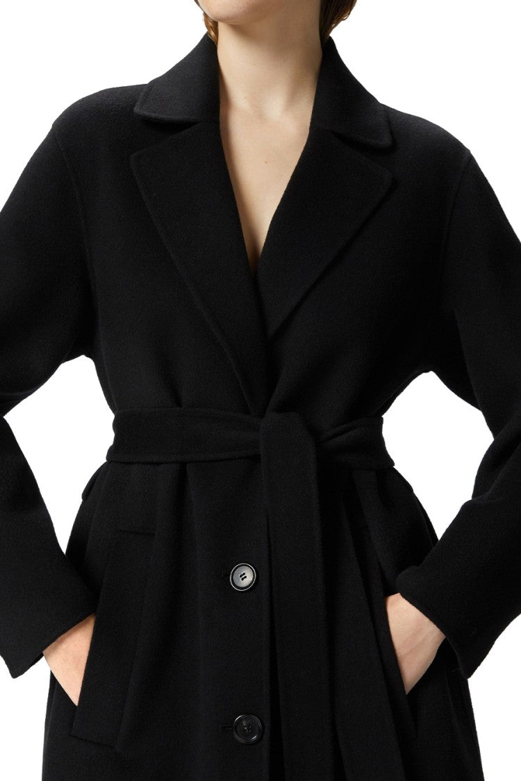 Pinko Classic Black Wool Coat With Belted Waist