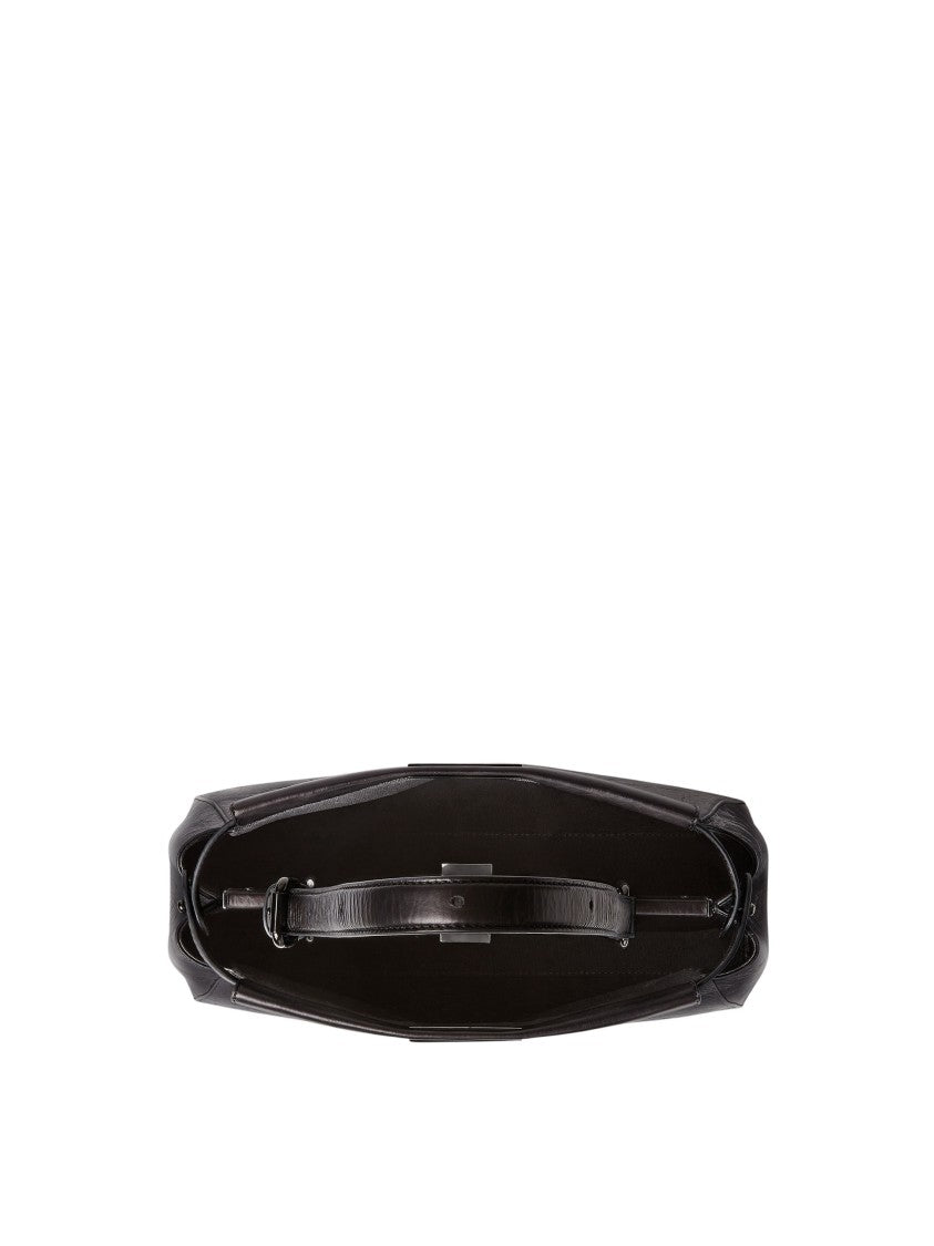 Fendi Black Medium Structured Front Opening Calfskin Shoulder Bag