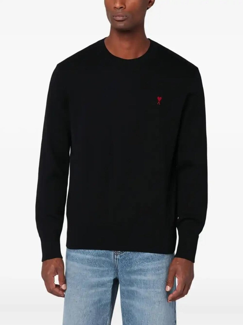 Ami Paris Silk And Nylon Knit Sweater With Heart Logo