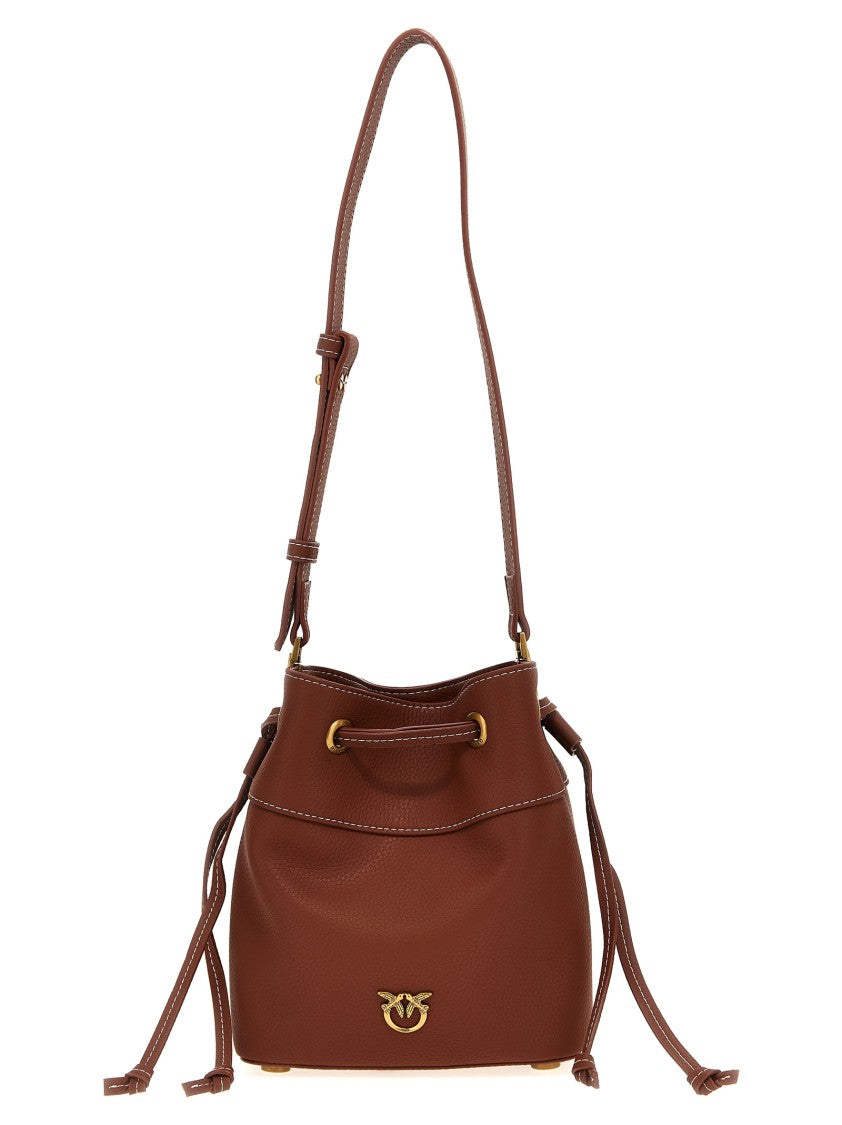 Pinko Mini Bucket Bag In Hammered Calfskin Leather