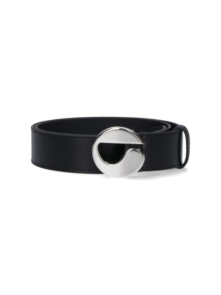 Coperni Adjustable Black Leather Belt With Silver Logo Buckle
