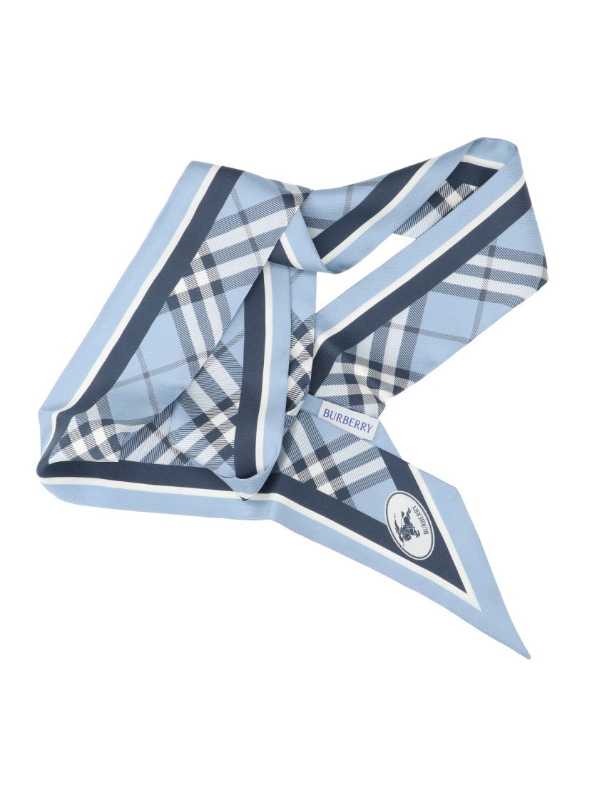 Burberry Blue Ekd Check Mulberry Silk Scarf