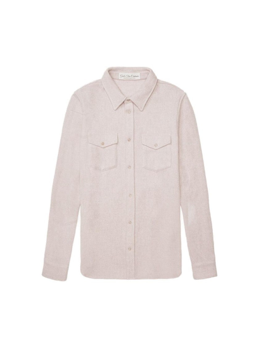 God's True Cashmere Long Sleeve Cashmere Shirt With Hand-Carved Gemstone Snaps