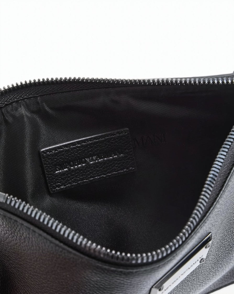 Emporio Armani Tumbled Leather Zip Closure Pouch Bag