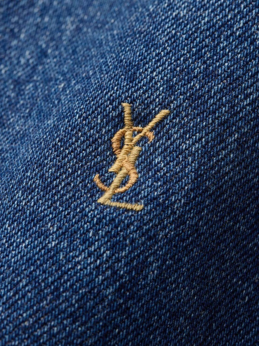 Saint Laurent Cropped Denim Classic-Collar Shirt