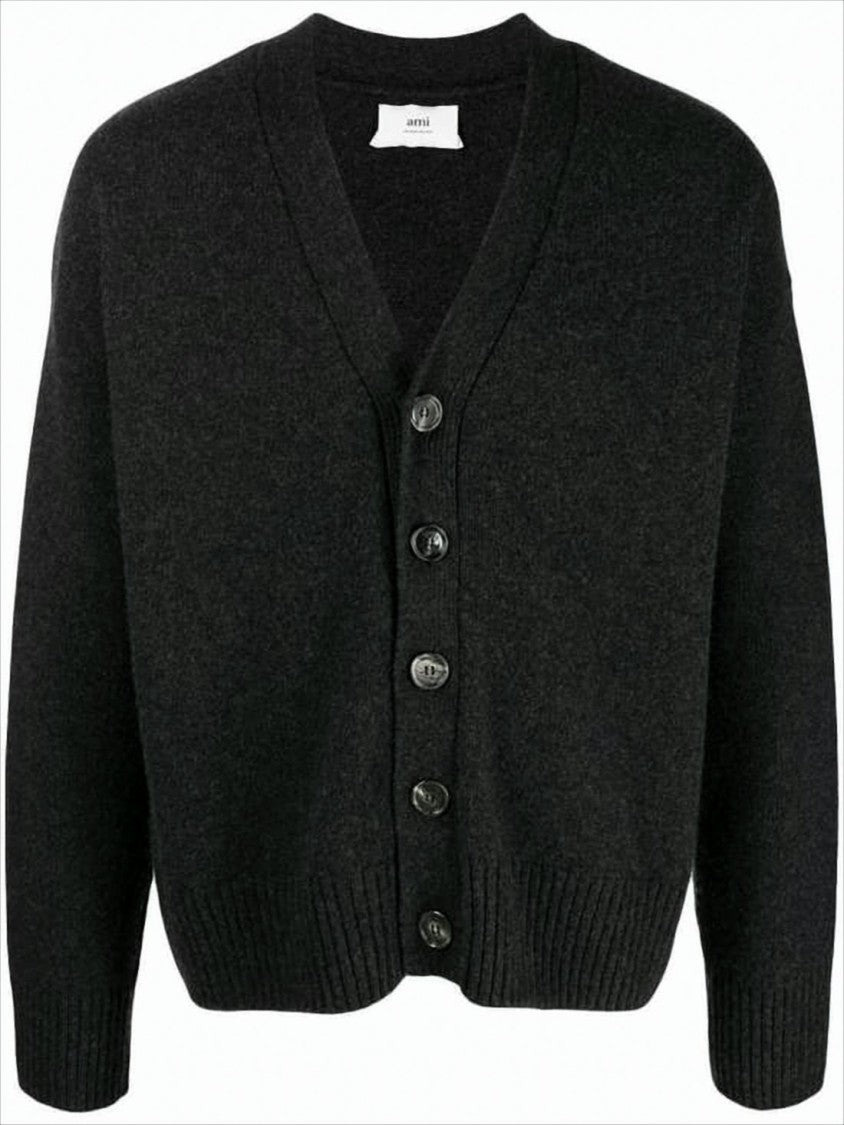Ami Deep V-Neck Cardigan With Button-Down Front