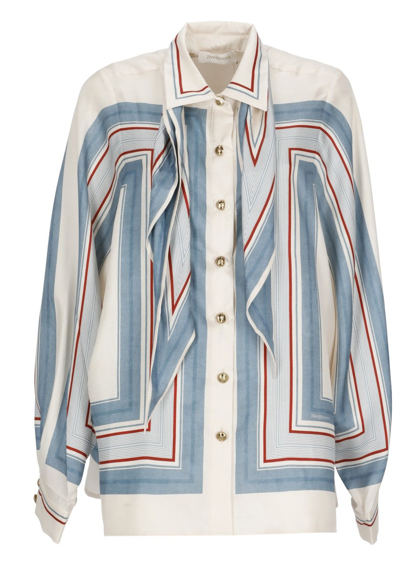 Zimmermann Ivory Geometric Silk Scarf Shirt