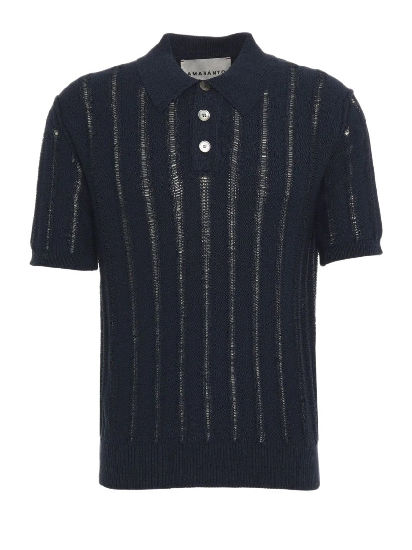Amaranto Blue Semi-Transparent Polo Sweater With Classic Details