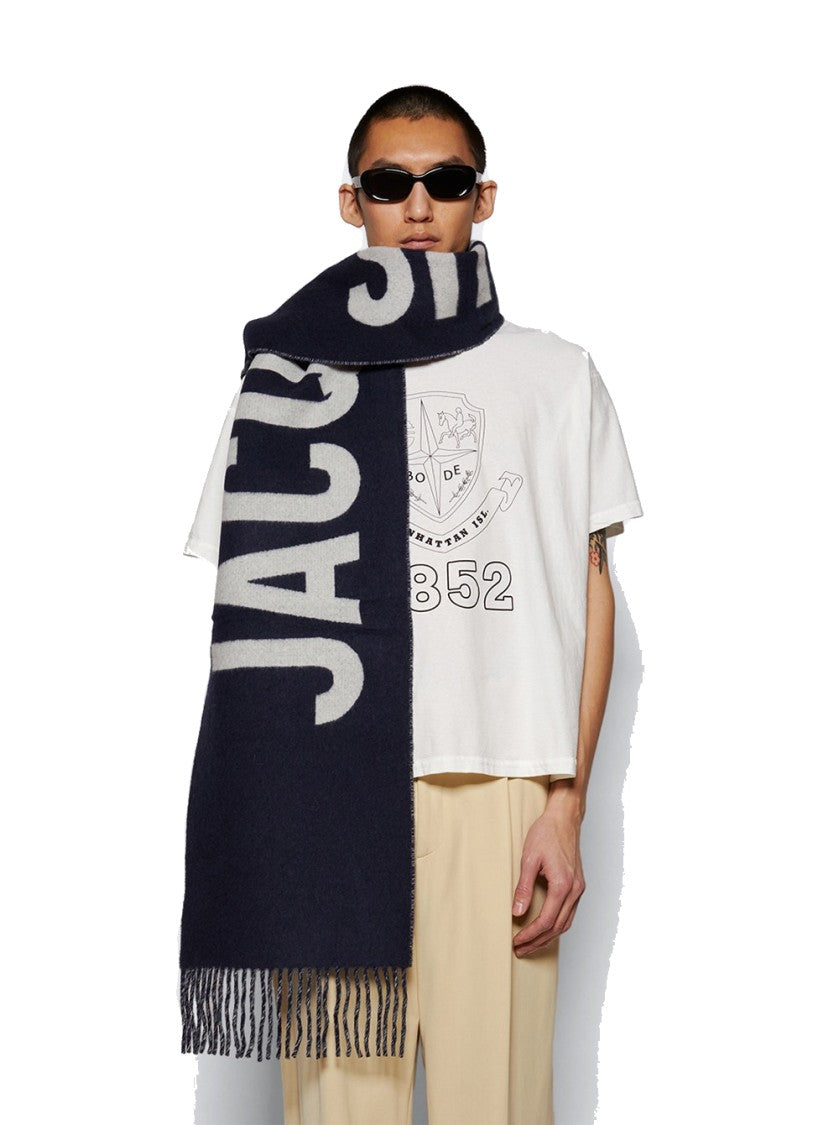 Jacquemus Fringed Logo Scarf Navy