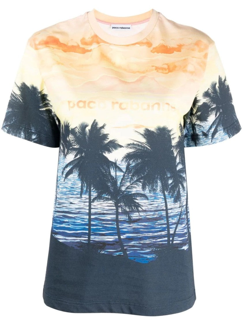 Paco Rabanne Tropical Sunset Print Short Sleeve T-Shirt