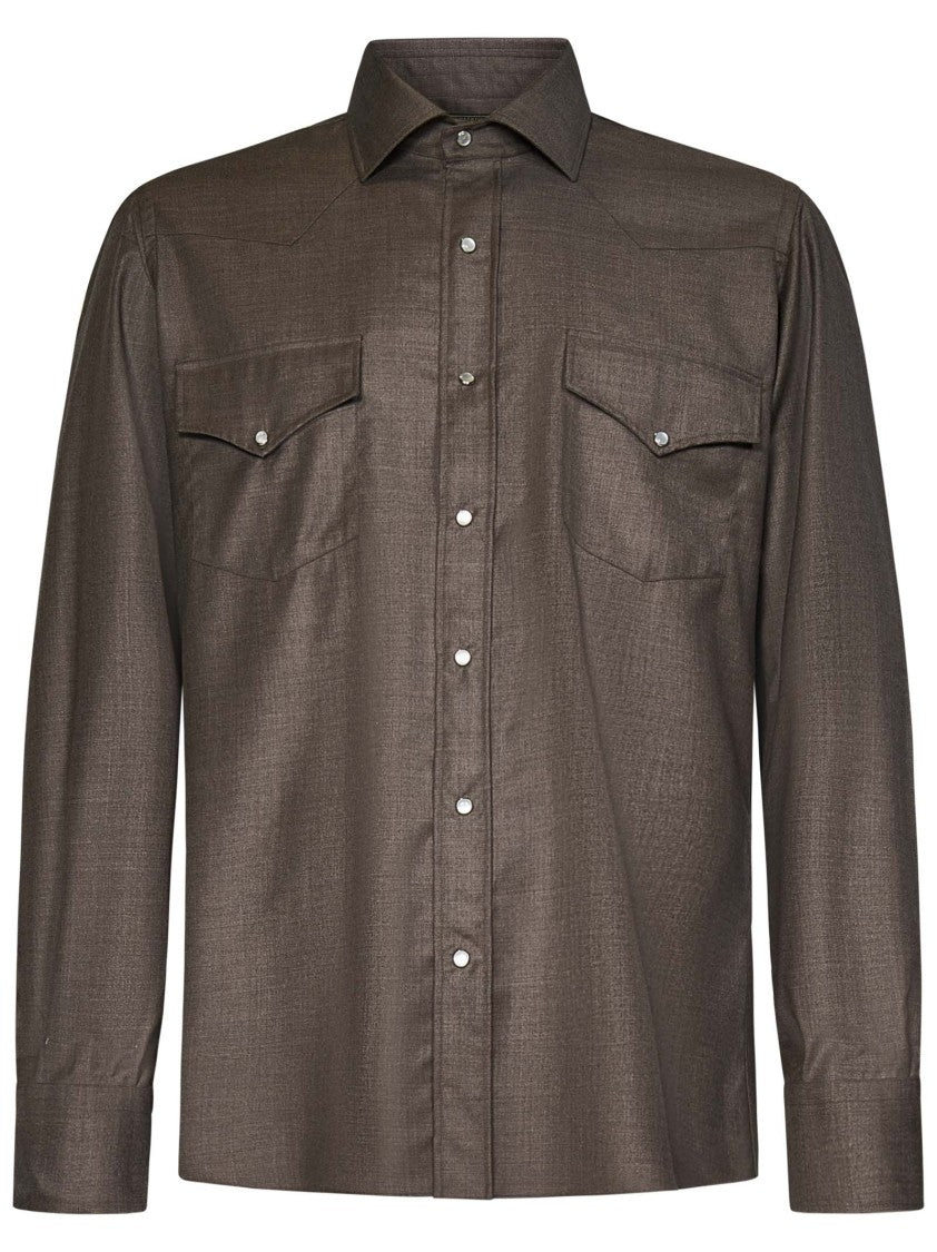 Franzese Collection Tailored Western Shirt In Virgin Wool