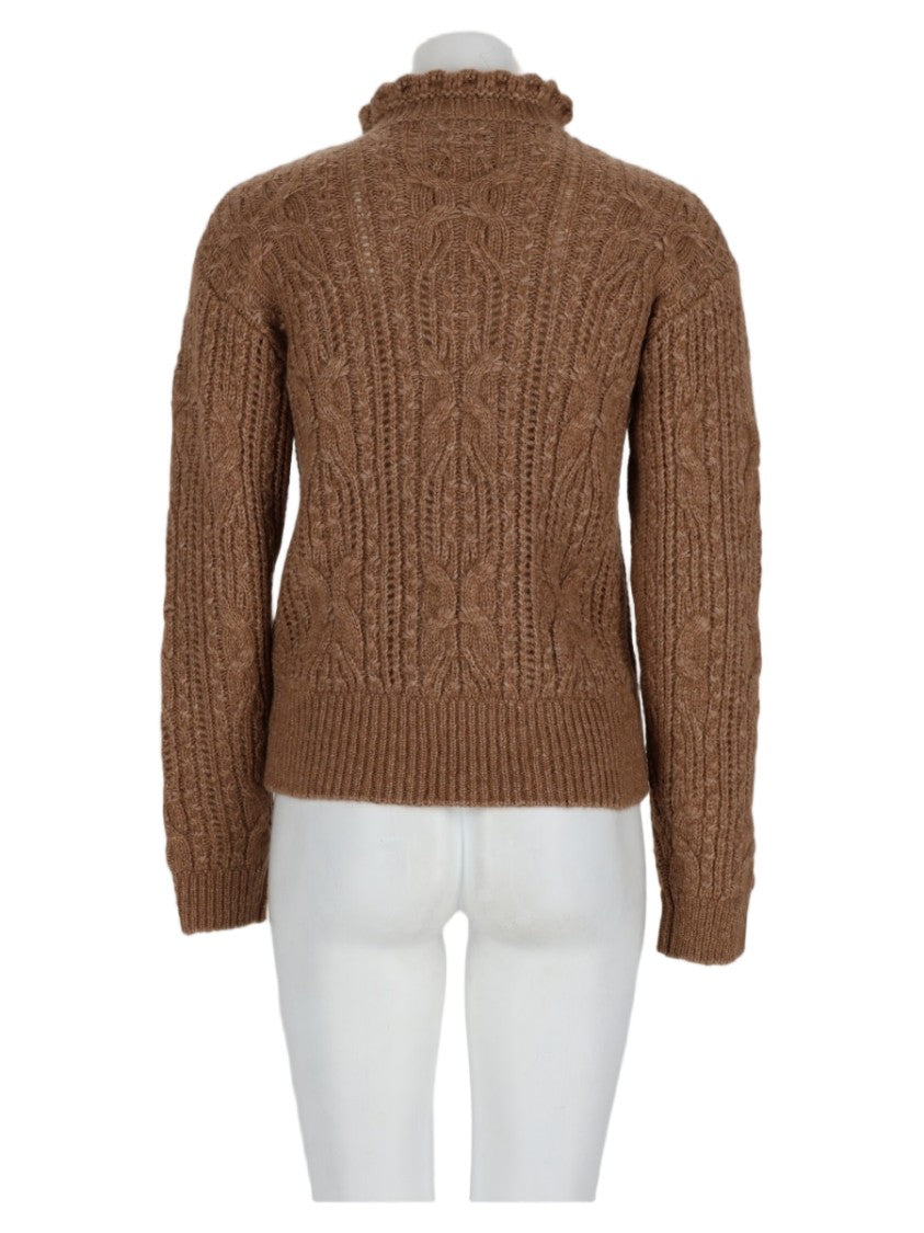 Moncler Grenoble Beige Cable-Knit High-Neck Cropped Knit Sweater