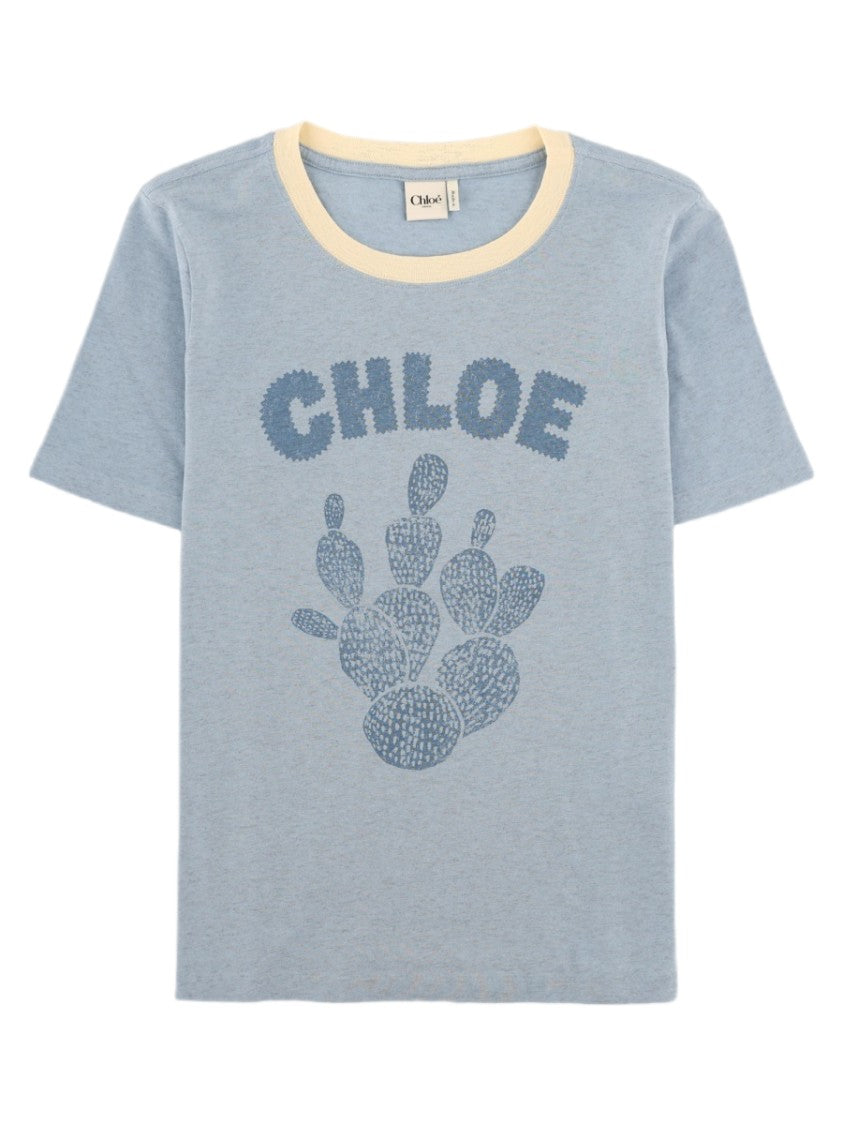 Chloé Light Blue Graphic Cotton T-Shirt