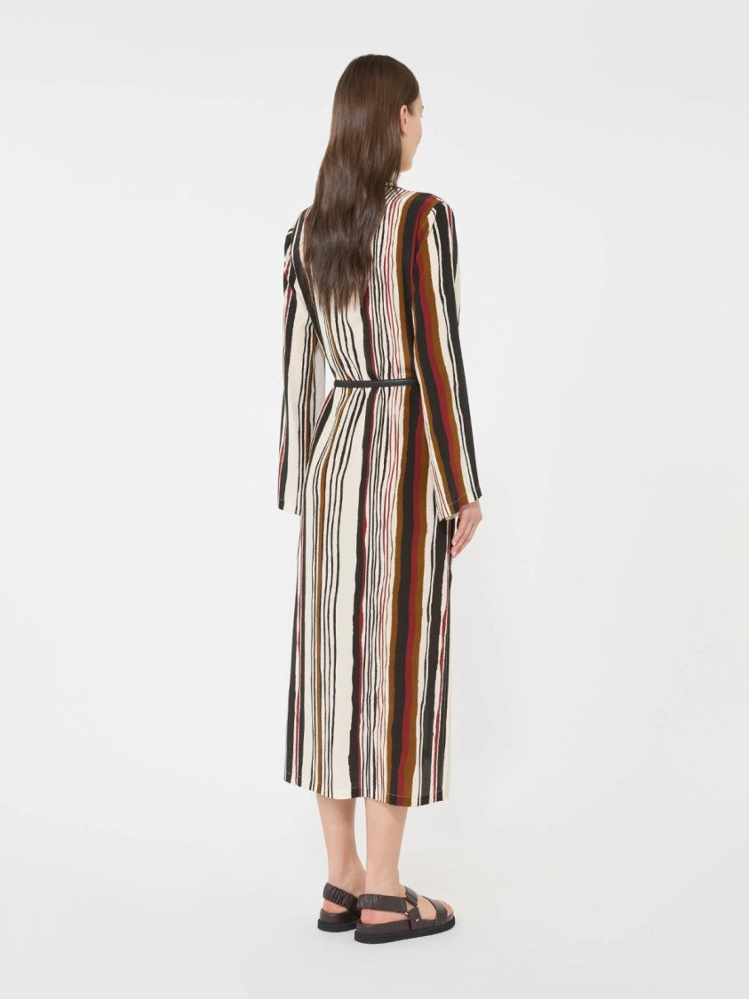 Max Mara Vertical Striped Midi Dress With Collared Neckline