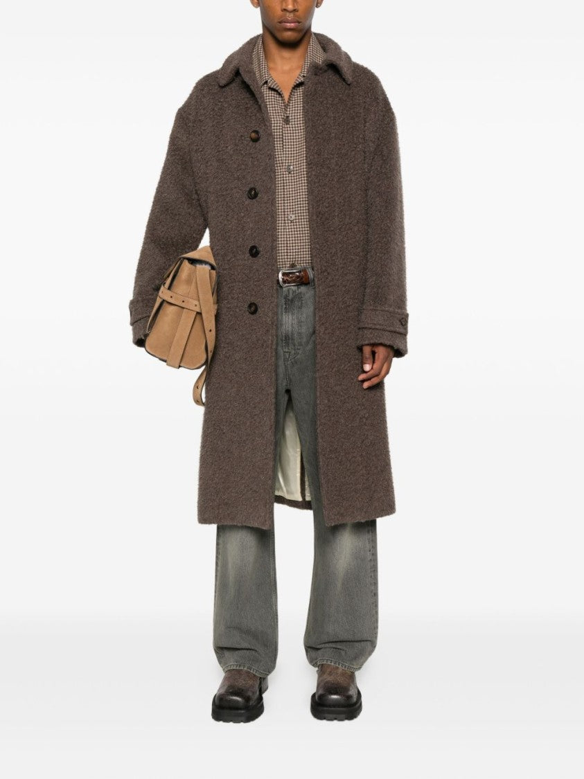 Golden Goose Mid-Length Brown Textured Woolen Coat