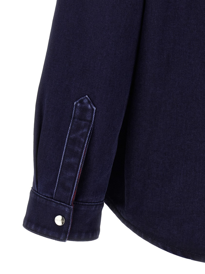 Gucci Reversible Denim And Brushed Gg Flannel Shirt