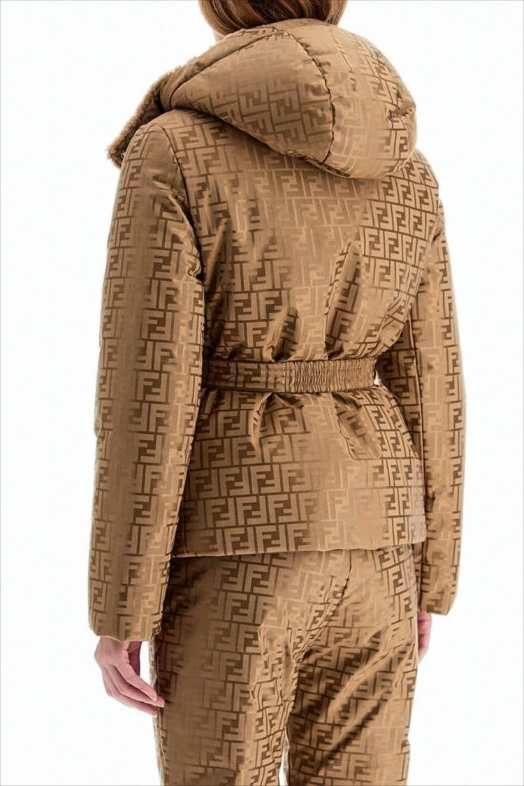 Fendi Monogram-Patterned Padded Jacket With Detachable Hood