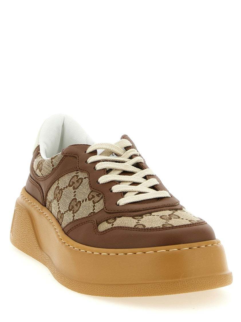 Gucci Chunky Sneakers With Gg Fabric And Leather Overlays