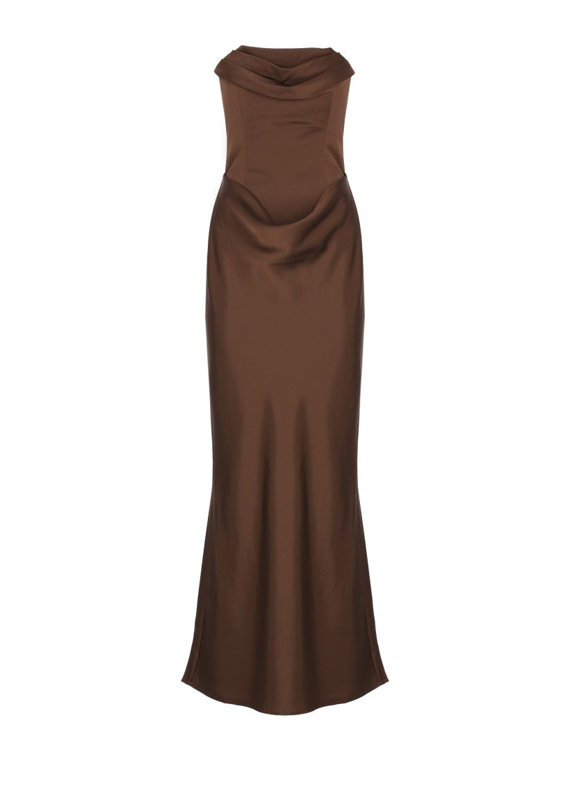 Rotate Bodice-Structured Long Dress With Draped Neckline