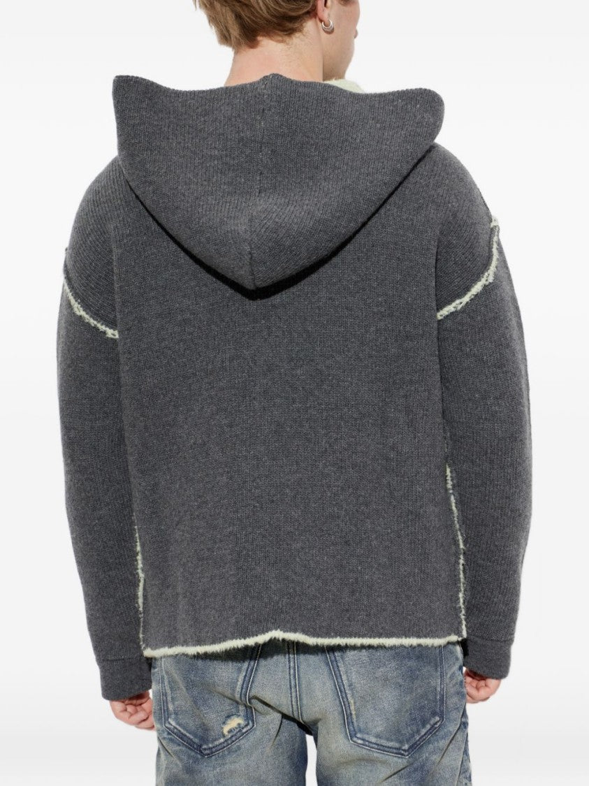 Diesel Textured Knit Jacket With Hood And Contrasting Seams