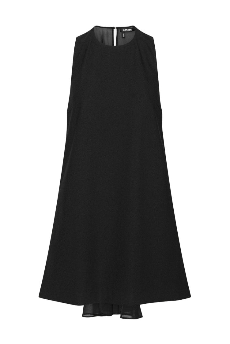 Rotate Crepe Flower-Detail Draped-Back A-Line Mini Dress